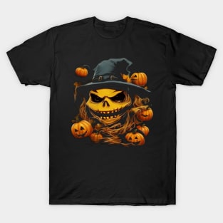 halloween scary evil pumpkin funny pumpkin head T-Shirt